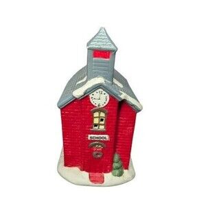 Vintage Winter Village Collectibles Porcelain Schoolhouse Tealight Candle Holder